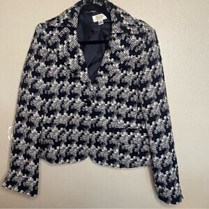 Talbots Wool Blazer Black White Geometric Print Jacket 2-Button Jacket Women 12